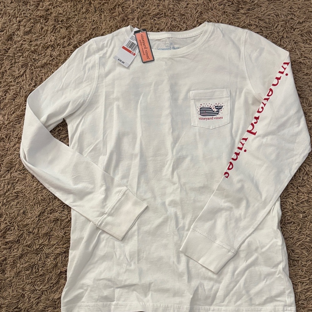 Vineyard Vines Cream Long Sleeve Tee with Red Logo